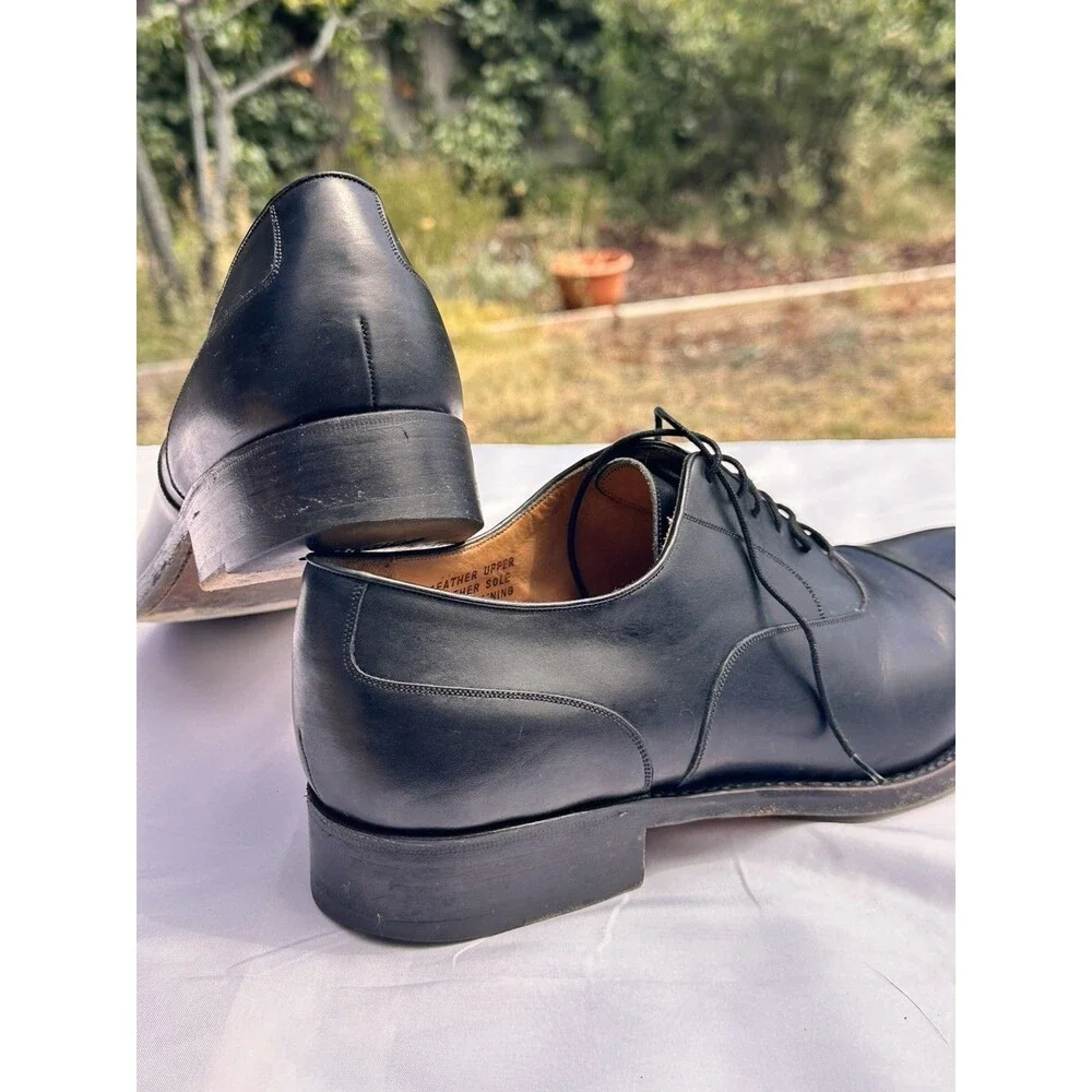 HARRIS Men’s Black Cap Oxford 9.5 CalfSkin Premium Dress Shoes Italy 10.5 Black